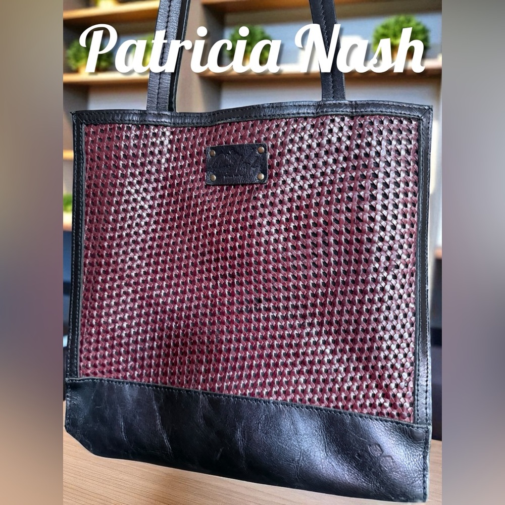 Patricia Nash Burgundy and Black Leather Tote